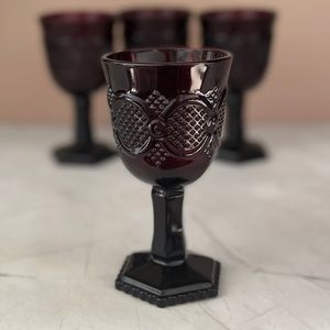 Vintage Avon 1876 Cape Cod Ruby Red Mini Wine Goblets. Set of 4
